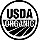 Black and white circular USDA Organic logo, featuring the words USDA ORGANIC with a graphic of farm fields at the bottom.