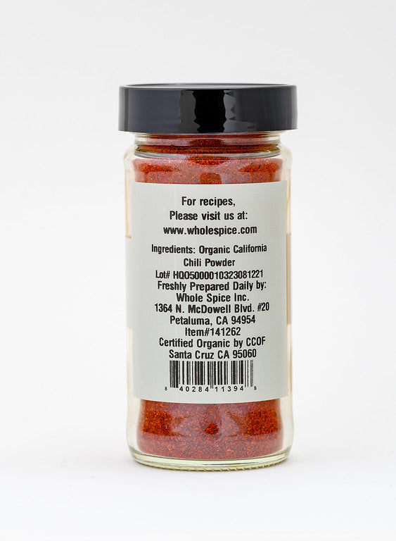 Whole Spice Inc. California Chili Powder Organic is a vibrant red powder made from sun-dried Anaheim peppers, perfect for adding authentic flavor to your favorite Mexican dishes.
