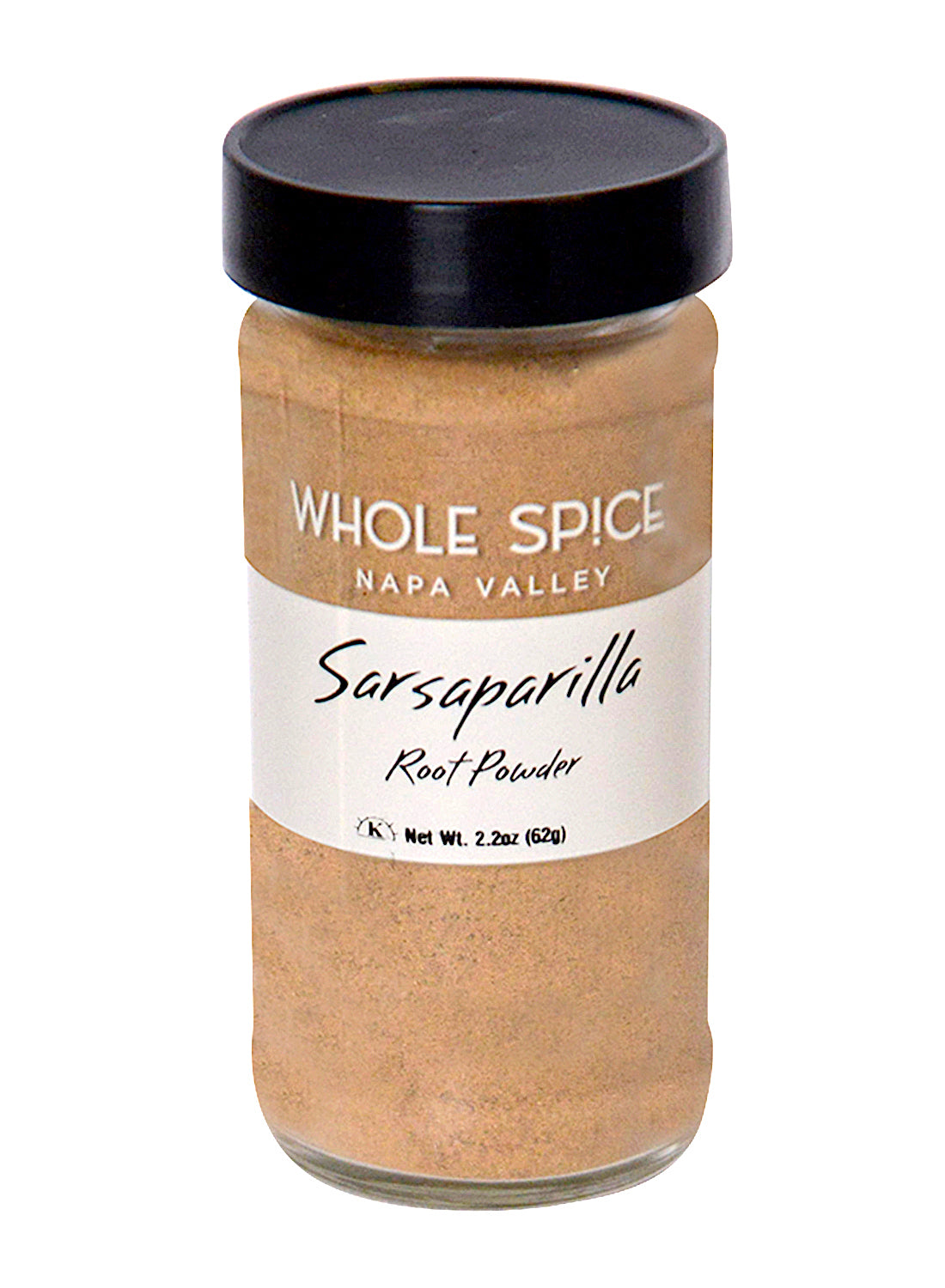 A jar of Sarsaparilla Root Powder by Whole Spice Inc., containing dried Hemidesmus Indicus, a prized herb known for its traditional uses.